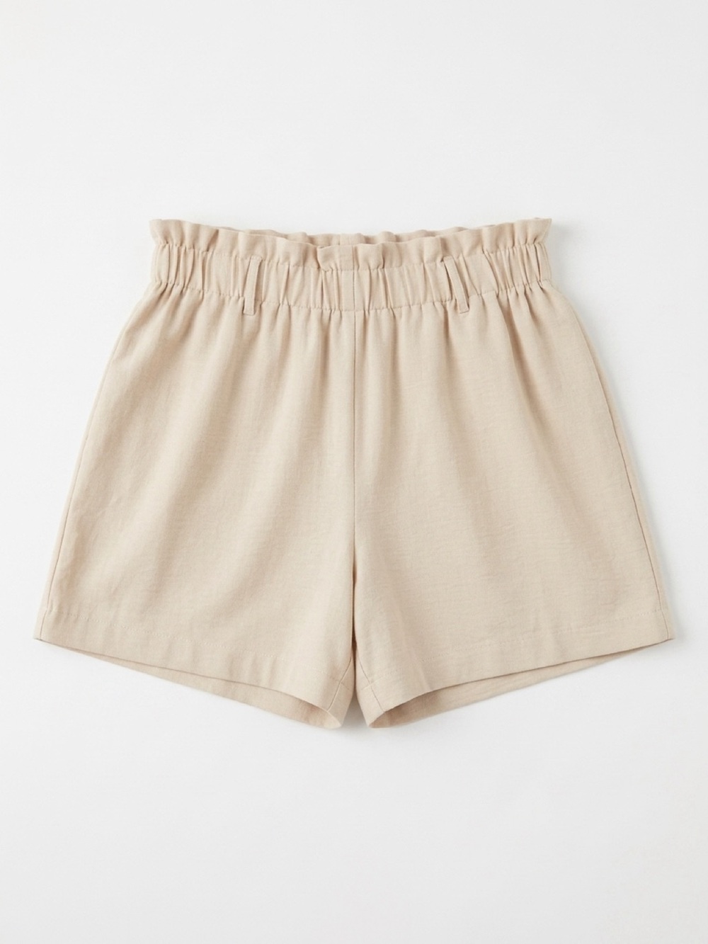 Nicole Miller Paper Bag Elastic-Waist Linen Look Shorts — Beige EUC XL